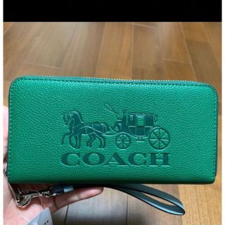 コーチ(COACH)の5889 コーチ　長財布　グリーン　コーチ　馬車モチーフ(財布)