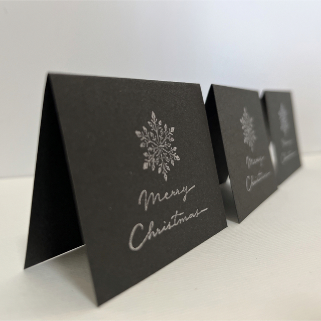 スノーモノトーン　クリスマスメッセージカード　10枚　ハンドメイド ハンドメイドの文具/ステーショナリー(カード/レター/ラッピング)の商品写真