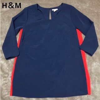 エイチアンドエイチ(H&H)のH＆M カットソー サイドライン入り ネイビー レッド(カットソー(長袖/七分))