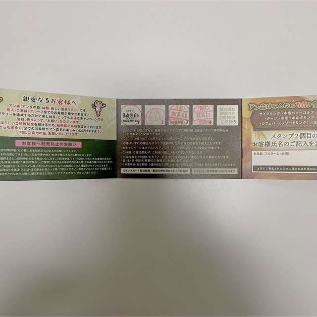 アンダの森ペア宿泊券　バリアンスタンプカード チケットのチケット その他(その他)の商品写真