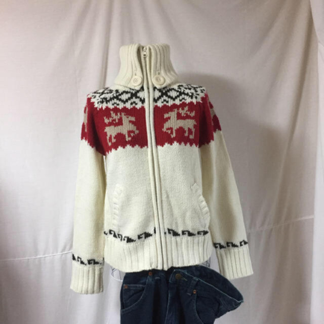 最終値下 vintage ノルディック カーディガン ニット white レディースのトップス(ニット/セーター)の商品写真