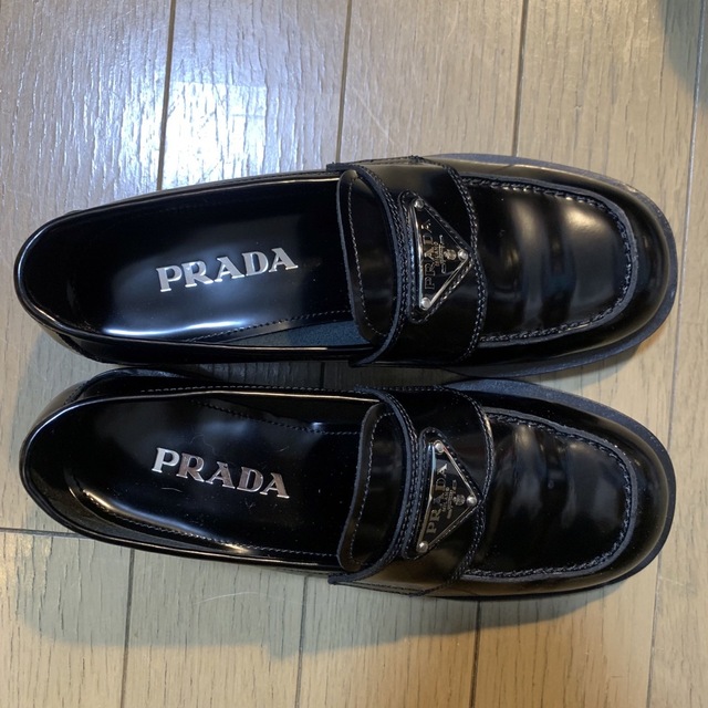 リアル PRADA トライアングルロゴ モカシン 靴 23cm 36 Pradaプラダ