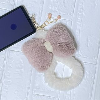 702【水引】ねこのしっぽ ふわふわ スマホ リング ハンド ストラップ ピンク(スマホストラップ/チャーム)