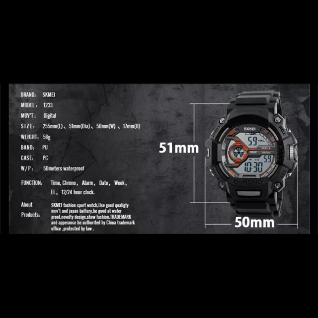 50m防水登山ダイバーズウォッチ デジタル腕時計スポーツ ストップウォッチBLH メンズの時計(腕時計(デジタル))の商品写真