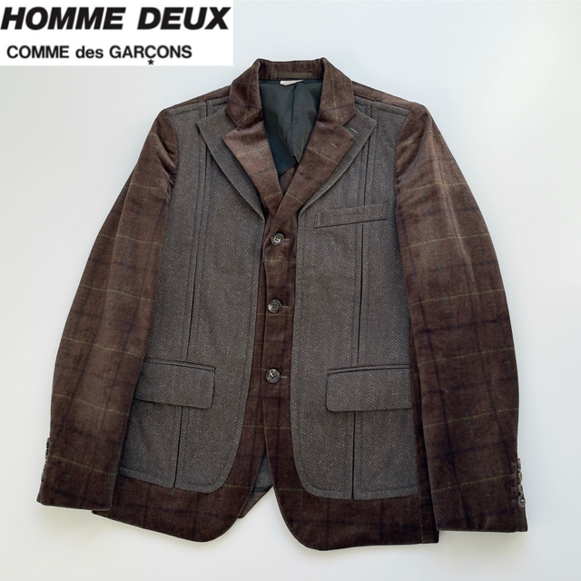 COMME des GARCONS HOMME PLUS(コムデギャルソンオムプリュス)の美品 18AW コムデギャルソンオムドゥ 転写ベロアドッキングジャケット XS メンズのジャケット/アウター(テーラードジャケット)の商品写真