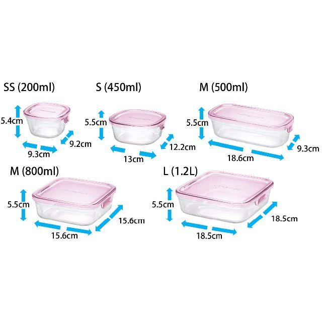 iwaki(イワキ) 耐熱ガラス 保存容器 ピンク 4個セット パック&レンジ 6