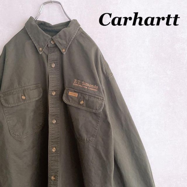 Carhartt 革ロゴ長袖ワークシャツ