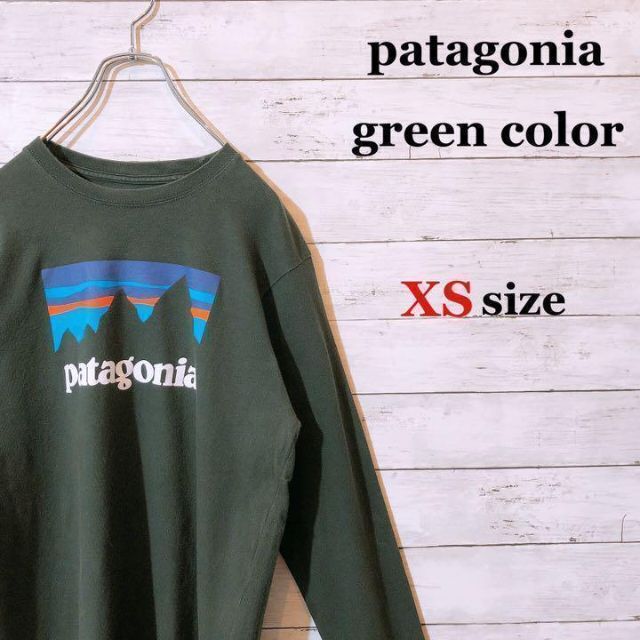 【人気カラー】patagonia グリーン　ビッグロゴロングスリーブTシャツ