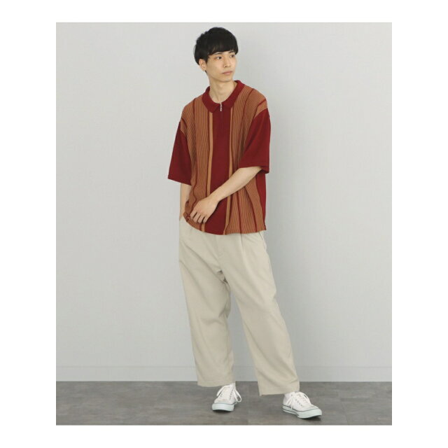 【BURGUNDY】BEAMS HEART / ジップ ストライプ ポロシャツ 2