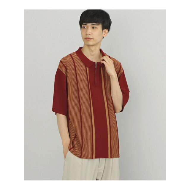 【BURGUNDY】BEAMS HEART / ジップ ストライプ ポロシャツ 3