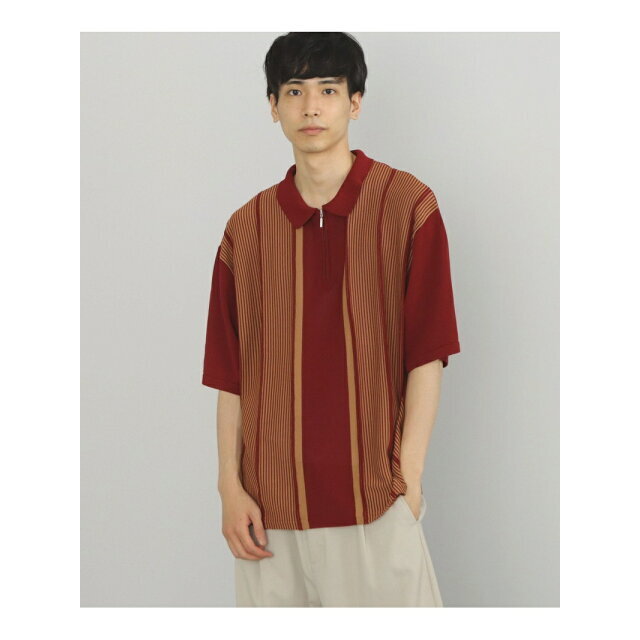 【BURGUNDY】BEAMS HEART / ジップ ストライプ ポロシャツ 5