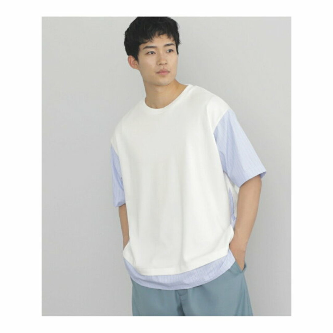 【WHITE】BEAMS HEART / ストライプ切替 ビッグTシャツ 4