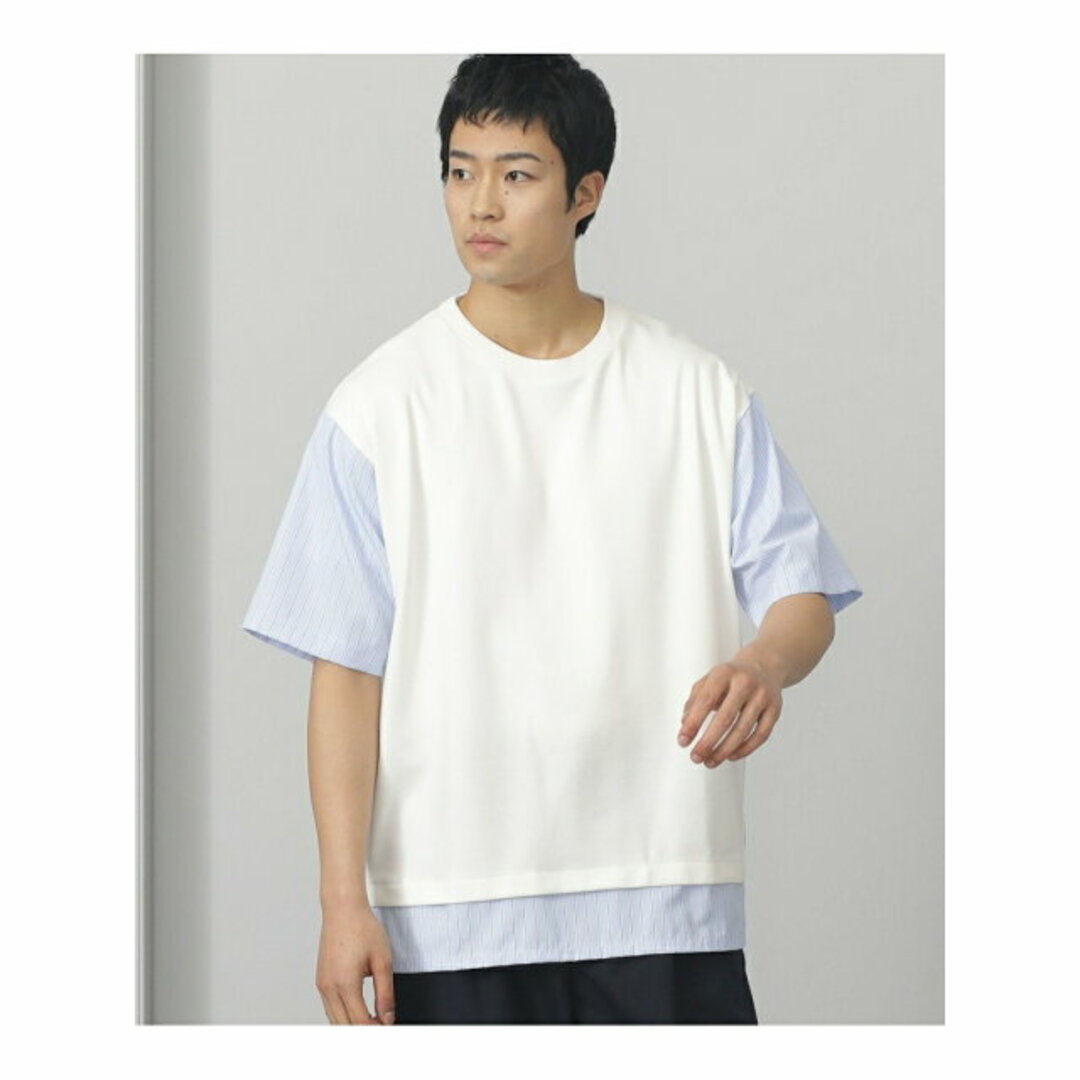 【WHITE】BEAMS HEART / ストライプ切替 ビッグTシャツ 5