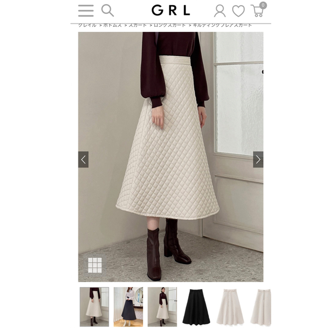 GRL(グレイル)のGRLキルティングフレアスカート[fo1630]  ホワイトS レディースのスカート(ロングスカート)の商品写真