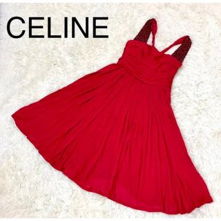 セリーヌ(celine)の【お値下げ】CELINE フィービーファイロ レッド ドレス(ひざ丈ワンピース)