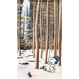 スヌーピー(SNOOPY)の【新品】スヌーピー のれん 「スヌーピーと四季 冬」幅85×丈150cm 日本製(のれん)