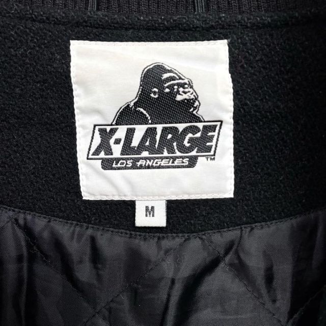 【入手困難】X-LARGE バスケットボール 刺繍ロゴ 本革 スタジャン 黒 M