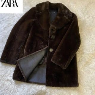 ザラ(ZARA)の極美品✨希少✨ZARA フェイクファー　ジャケット　襟　ボタン　XS 茶色(毛皮/ファーコート)