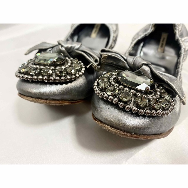 MIU MIU フラットシューズ シルバー 最安値級価格 2800円引き 美品 ケイトスペード バレエシューズ シルバー