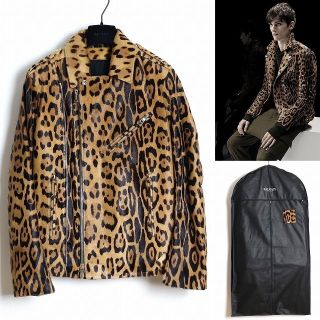 バルマン(BALMAIN)のバルマンオム 14AW 国内正規品 ハラコ レザーライダース 46 レオパード柄(ライダースジャケット)