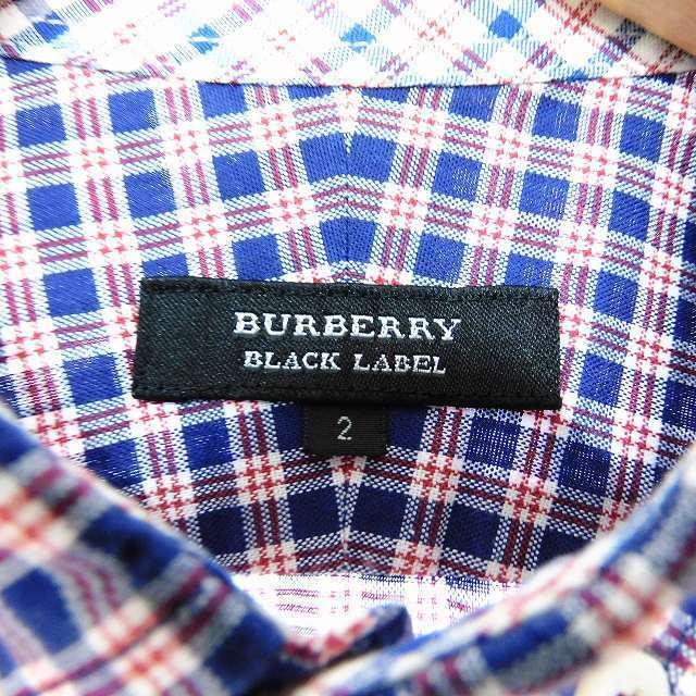 BURBERRY BLACK LABEL(バーバリーブラックレーベル)のバーバリーブラックレーベル ボタンダウンシャツ 長袖 コットン チェック 2 紺 メンズのトップス(シャツ)の商品写真