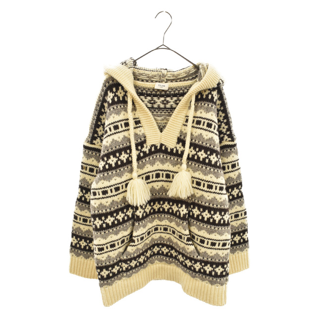 CELINE セリーヌ 21AW Baja fair isle Shetland wool hoodie 2A80R1070 バハ フェアアイルシェトランドウール ニットフーディー アイボリー