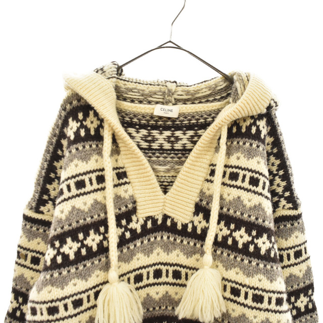 celine(セリーヌ)のCELINE セリーヌ 21AW Baja fair isle Shetland wool hoodie 2A80R1070 バハ フェアアイルシェトランドウール ニットフーディー アイボリー メンズのトップス(パーカー)の商品写真