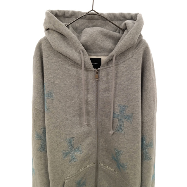 UNKNOWN LONDON アンノーンロンドン Cross Rhinestone Zip Hoodie クロスラインストーン ジップアップパーカー グレー/ブルー 2