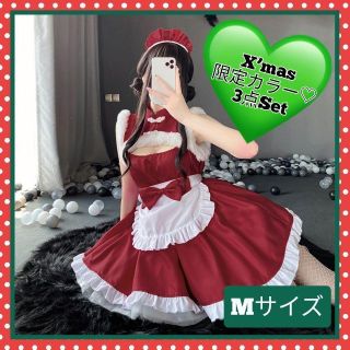 新品*メイド服 セット M レッド 赤 ファー モコモコ クリスマス ...