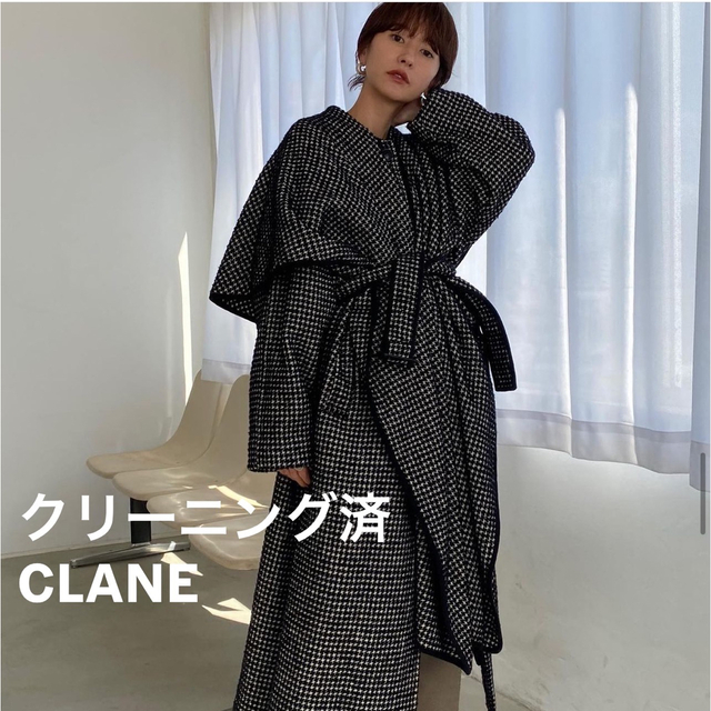 CLANE 千鳥柄ケープロングコート MIX HOUNDSTOOTH 美品エンフォルド