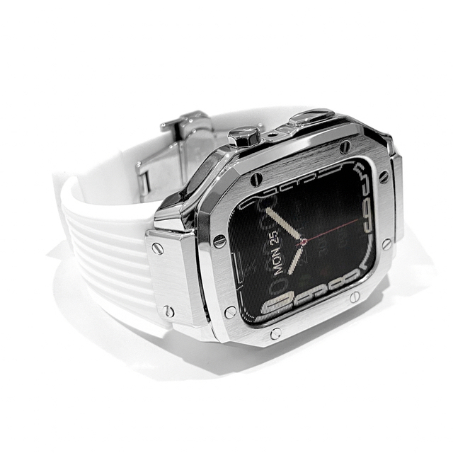 アップルウォッチカスタム　アップルウォッチラバーバンド　　ホワイトシルバー メンズの時計(ラバーベルト)の商品写真