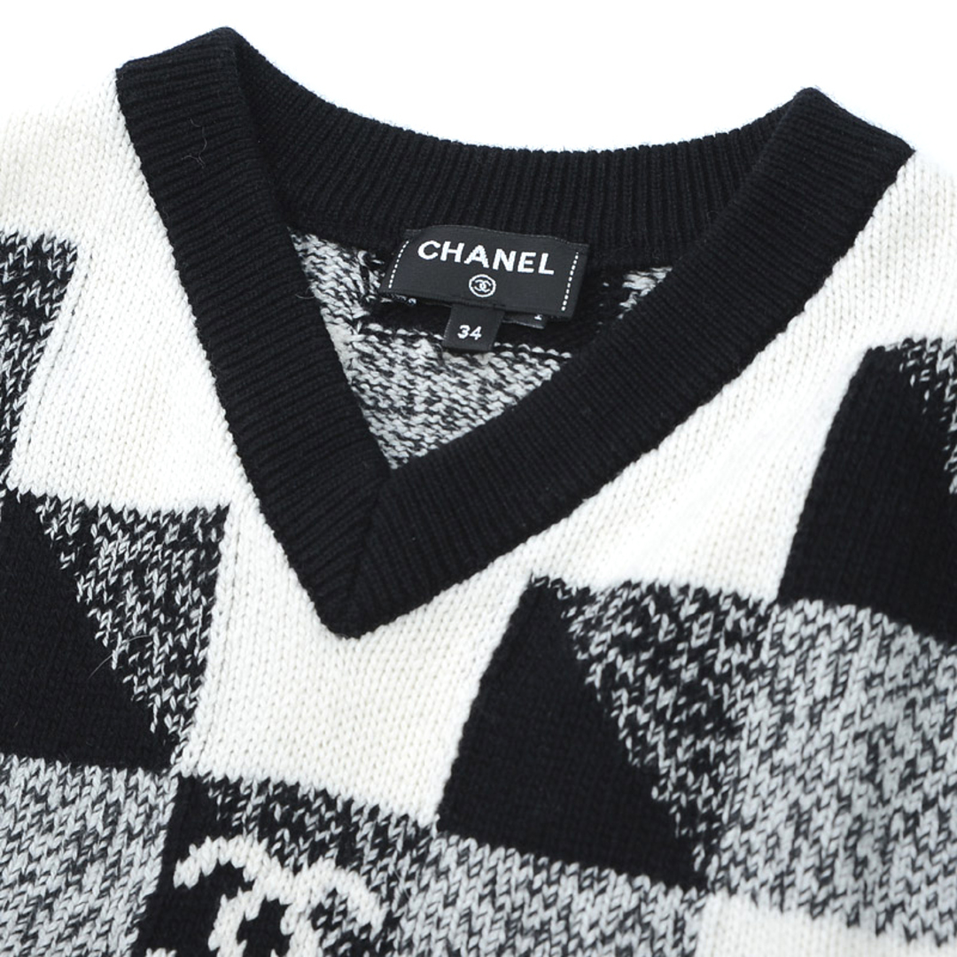 CHANEL(シャネル)のシャネル カシミヤ ニットベスト ブラック/ホワイト 34サイズ P73215 レディースのトップス(ニット/セーター)の商品写真