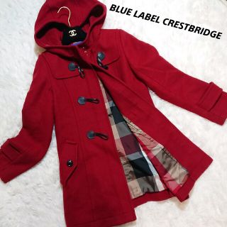 ブルーレーベルクレストブリッジ(BLUE LABEL CRESTBRIDGE)のブルーレーベルクレストブリッジ　ダッフルコート　チェック　フード　レッド　38(ダッフルコート)