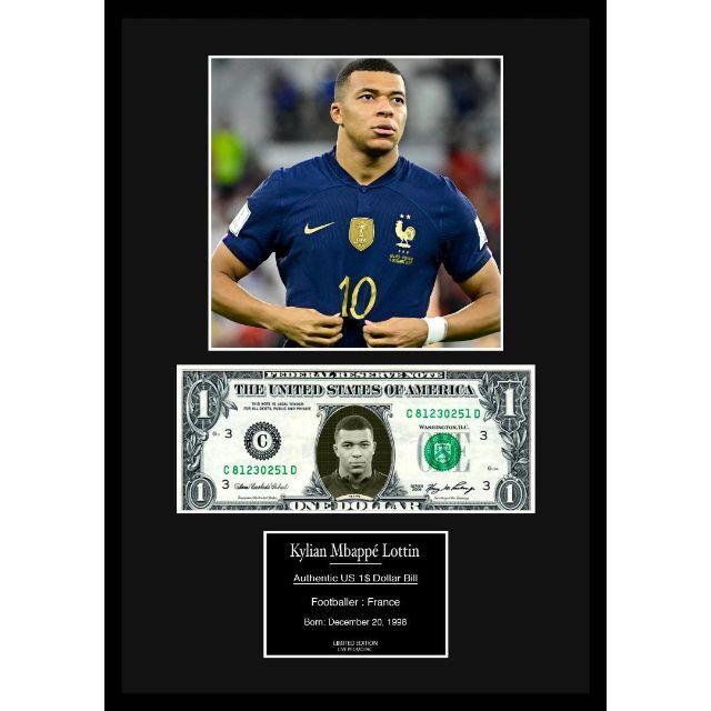 【Kylian Mbappe/キリアン・エンバペ】写真フレーム証明書付-1dc スポーツ/アウトドアのサッカー/フットサル(記念品/関連グッズ)の商品写真
