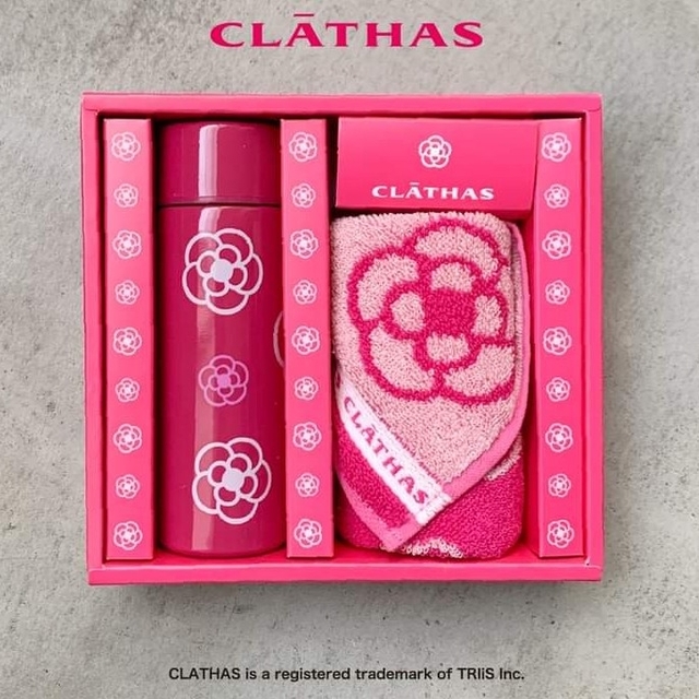 CLATHAS(クレイサス)のクレイサス　タオルハンカチ＆ステンレスミニボトルセット カメリア　ＣＬＡＴＨＡＳ レディースのファッション小物(ハンカチ)の商品写真