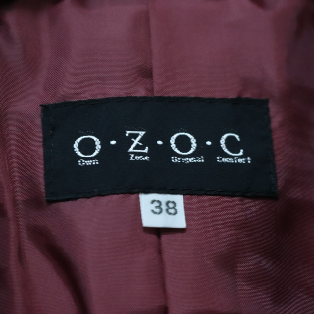 オゾック チェスターコート ウエストリボン 無地 ロングコート アウター ウール混 レディース 38サイズ レッド OZOC 2