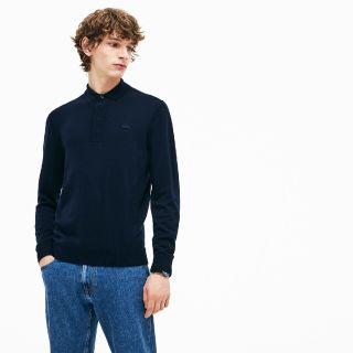 ラコステ(LACOSTE)のLACOSTE ウールニットポロシャツ ネイビー(ニット/セーター)