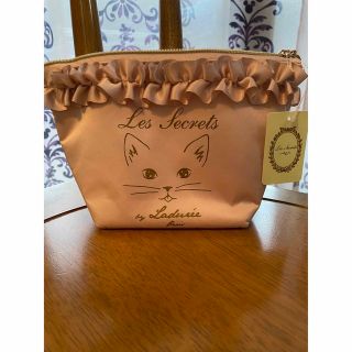 ラデュレ(LADUREE)のゆう様専用　ラデュレ猫柄マチありポーチ・猫ちゃんの裏地付き　かわいベビーピンク(ポーチ)