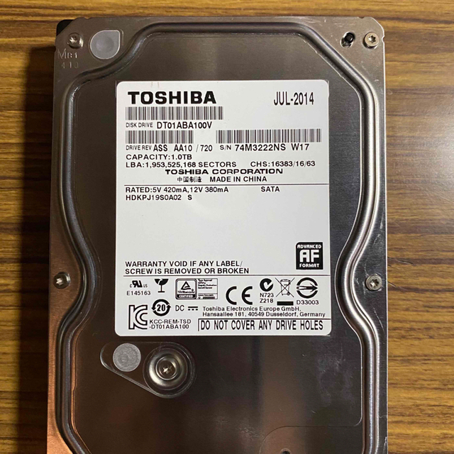 TOSHIBA  3.5インチHDD 1TB    DT01ABA100V 2