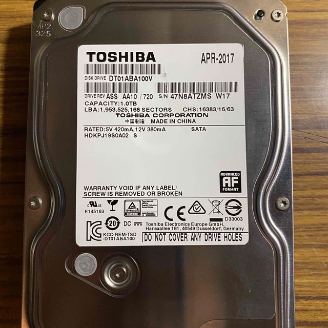 TOSHIBA  3.5インチHDD 1TB    DT01ABA100V 1