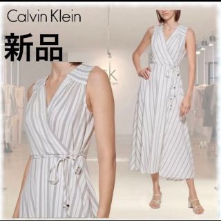 カルバンクライン(Calvin Klein)の新品未使用　カルバンクライン　ワンピース　マキシ　ストライプ　上品　清潔感　CK(ロングワンピース/マキシワンピース)