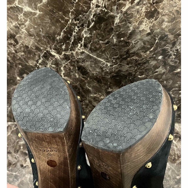 グッチ GUCCI ムートン ブーツ ブラック スエード スタッズ 37 1/2