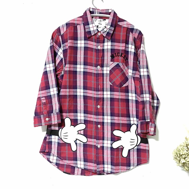 専用　ミッキーチェックシャツ　L 赤 レディースのトップス(シャツ/ブラウス(長袖/七分))の商品写真