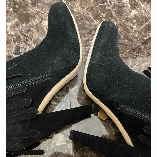 グッチ GUCCI フリンジ ブーツ ゴールド スタッズ 37 黒 ブラック 即納