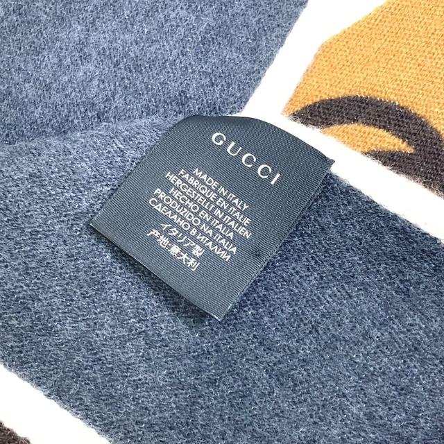 Gucci(グッチ)のグッチ GUCCI GG ストライプ 575605 フリンジ マフラー ウール グレー×ブラウン 未使用 メンズのファッション小物(マフラー)の商品写真