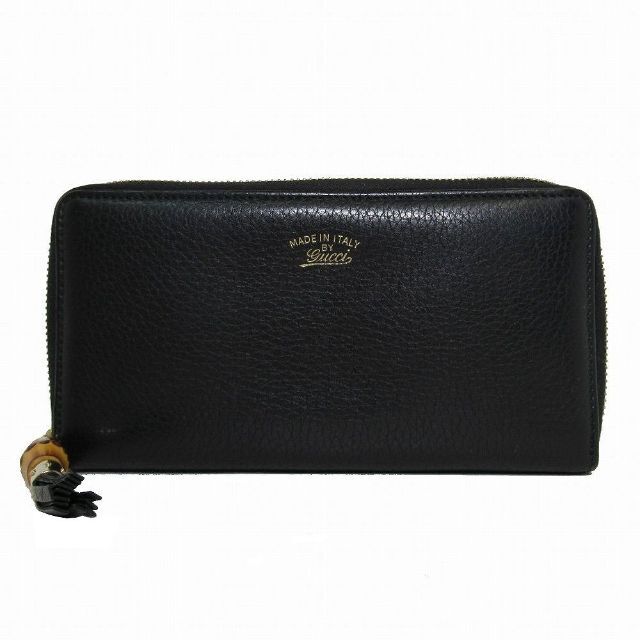 Gucci - 【中古】グッチ 長財布 3079841 ブラック レザー バンブー