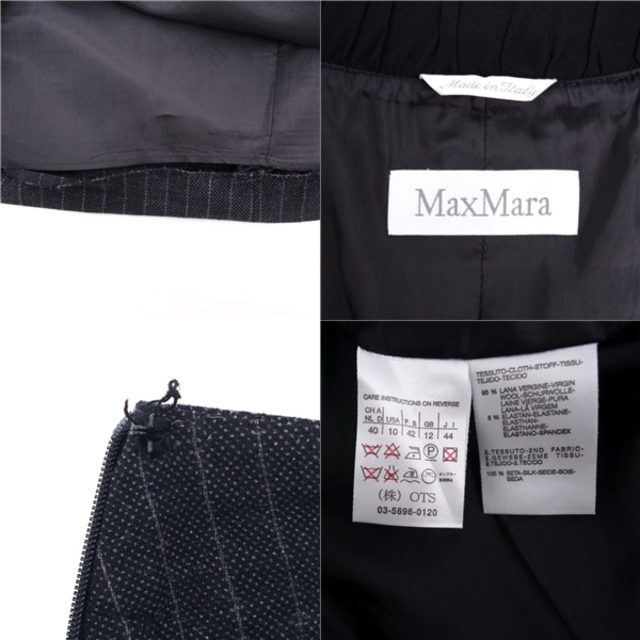 Max Mara(マックスマーラ)のマックスマーラ Max Mara セットアップ スカートスーツ ノーカラージャケット タイトスカート ストライプ ウール レディース JI44 USA10 FB42(XL相当) ブラック レディースのフォーマル/ドレス(スーツ)の商品写真