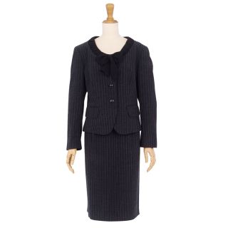 マックスマーラ(Max Mara)のマックスマーラ Max Mara セットアップ スカートスーツ ノーカラージャケット タイトスカート ストライプ ウール レディース JI44 USA10 FB42(XL相当) ブラック(スーツ)