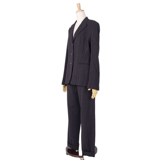 美品 プラダ PRADA セットアップ パンツスーツ ウール ストライプ ジャケット パンツ レディース 42(L相当) ブラック