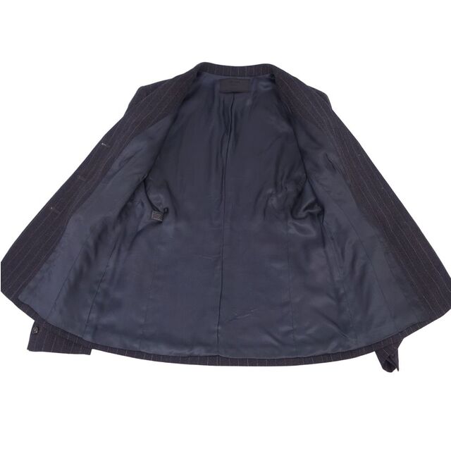 美品 プラダ PRADA セットアップ パンツスーツ ウール ストライプ ジャケット パンツ レディース 42(L相当) ブラック
